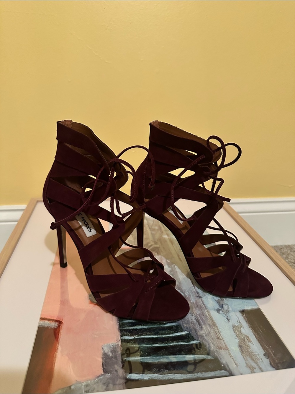 Steve Madden Burgundy Lace-Up Strappy High Heel Sandals